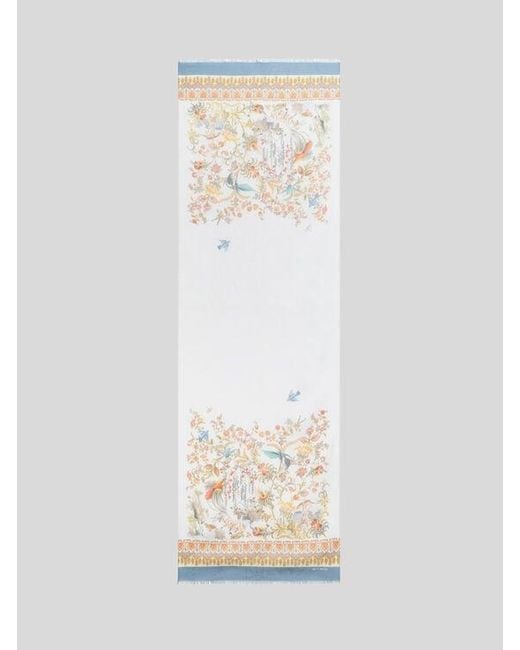 Etro White Cotton-Blend Jacquard Scarf With Flora And Fauna Motif