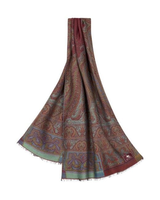 Etro Brown Wool And Silk Jacquard Scarf for men