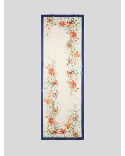 Etro Natural Cotton And Modal Jacquard Scarf With Floral Motif