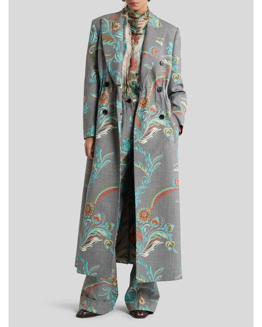 Etro Blue Wool-Blend Trousers With Daffodil Print