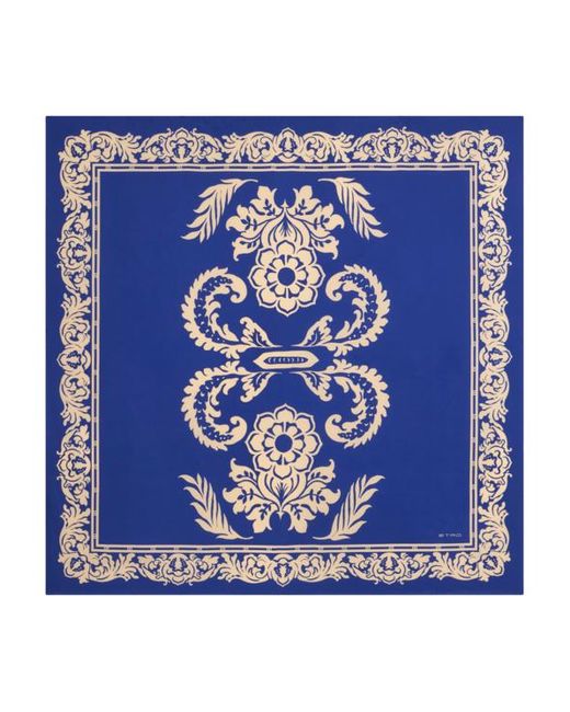 Etro Blue Silk Scarf With Floral Print