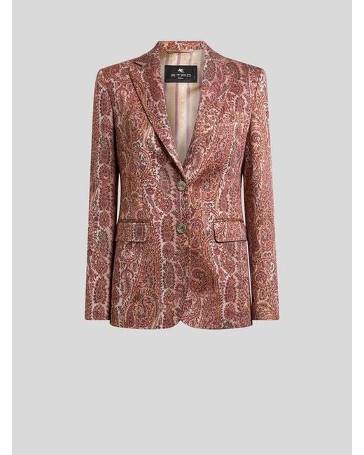 Etro Brown Single-Breasted Cotton-Blend Jacquard Jacket With Paisley Foliage Motif