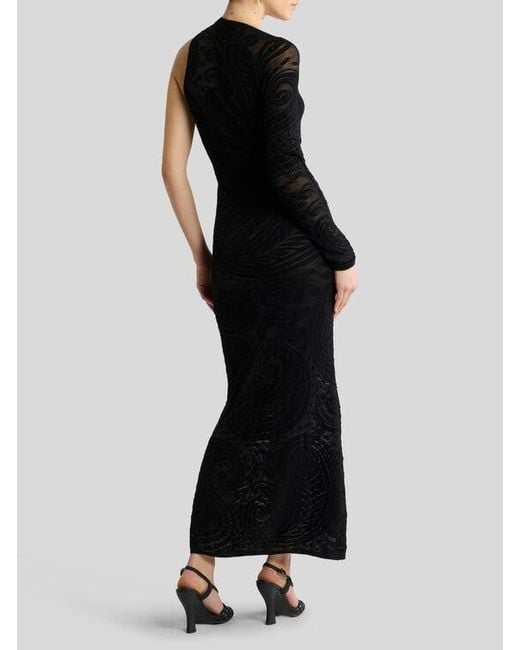 Etro Black Jacquard Long Dress With Paisley Motif