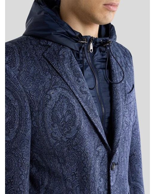 Etro Blue Cotton-Blend Jacquard Jacket With Arnica Motif And Bib for men