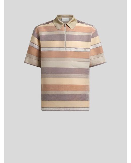 Polo En Lin À Rayures, Homme, Taille Etro pour homme en coloris White