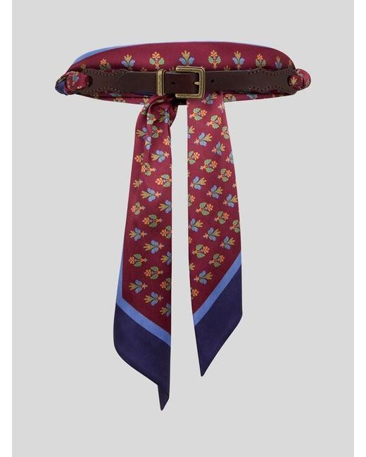 Etro Red Leather Belt With Printed Scarf