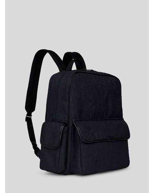 Etro Blue Nylon Jacquard Backpack for men