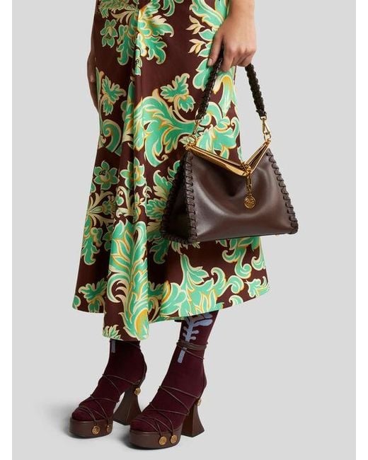 Etro Brown Medium Vela Bag With Thread Work