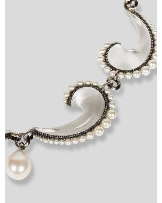 Etro Metallic Paisley Necklace With Pearls