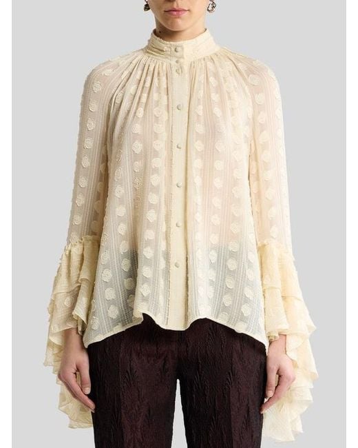 Etro White Jacquard Shirt With Ruffles And Fil Coupé Motif