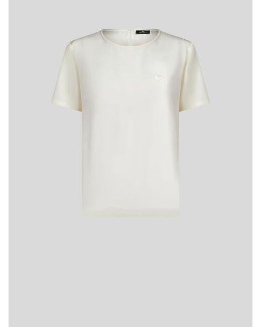 Etro White Crepe De Chine T-Shirt