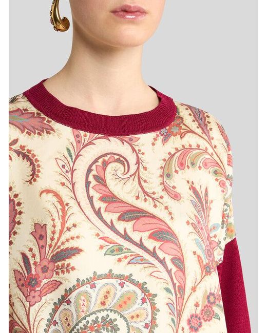 T-Shirt Avec Empiècement Paisley Fleuri, Femme, Taille Etro en coloris Natural