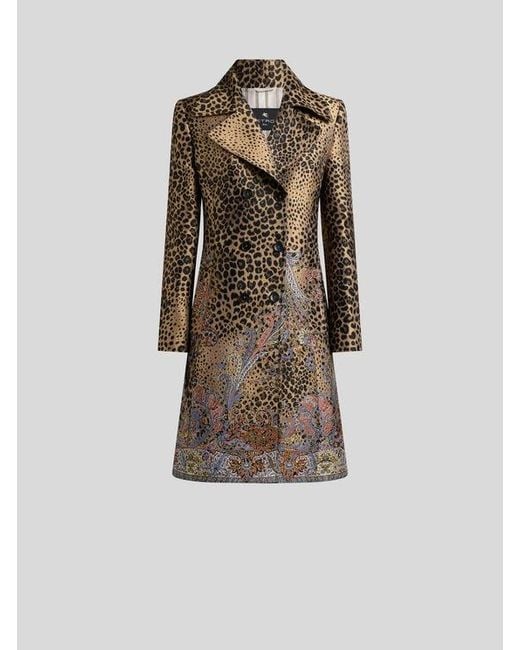 Etro Multicolor Double-Breasted Jacquard Coat With Paisley And Animal Motif