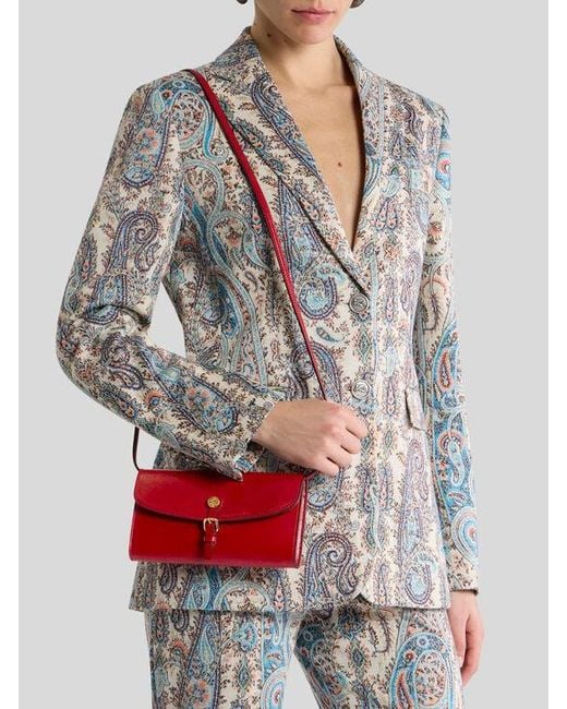 Etro Red Leather Pony Wallet With Shoulder Strap