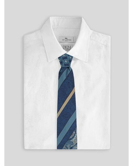 Etro Blue Silk Jacquard Tie With Patchwork Design for men