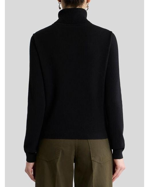 Etro Black Wool-Blend Turtleneck Sweater With Placed Animal And Paisley Print