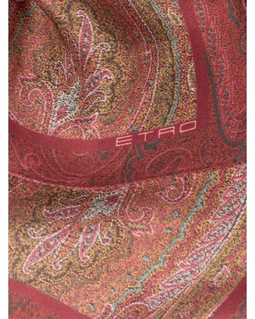 Etro Red Printed Silk Pocket Square for men