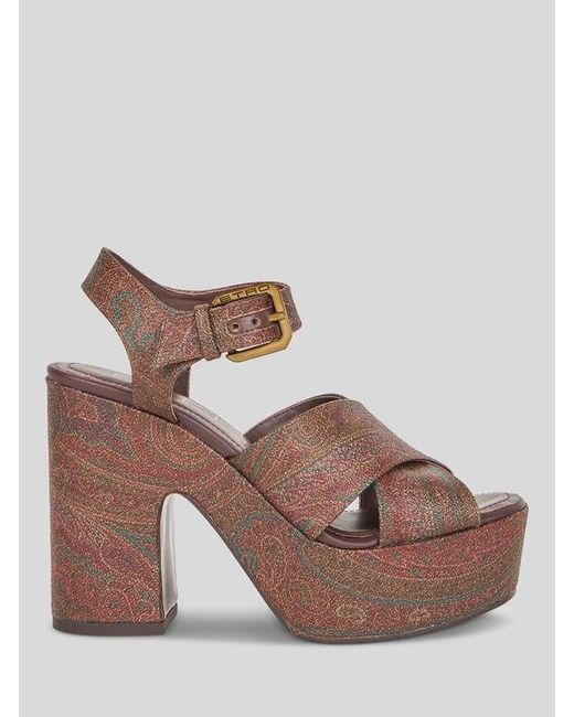 Etro Brown Paisley Platform Sandals