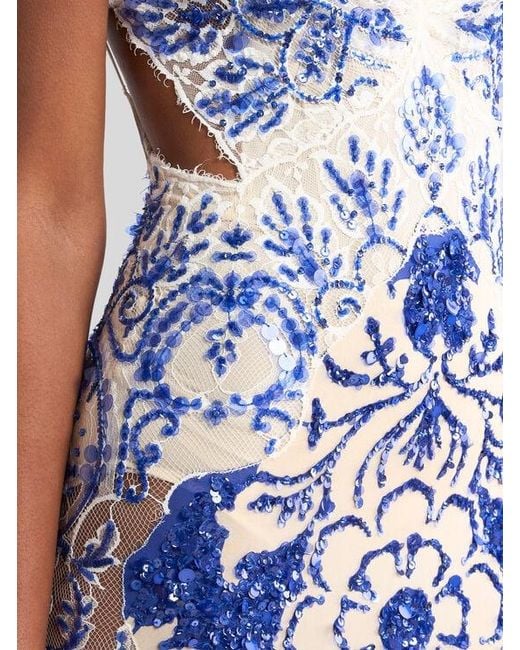 Etro Blue Long Dress With Sequin Embroidery