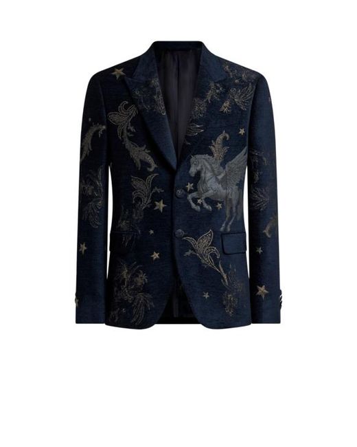 Etro Blue Chenille Jacquard Single-Breasted Jacket With Pegaso Motif for men