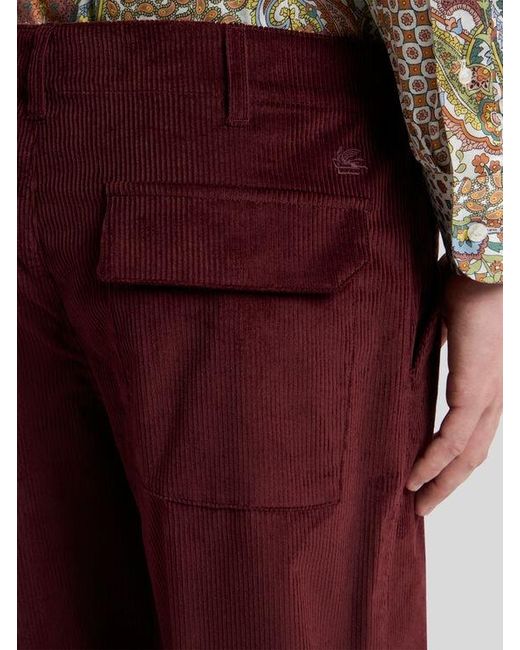 Etro Purple Stretch Cotton Corduroy Trousers for men