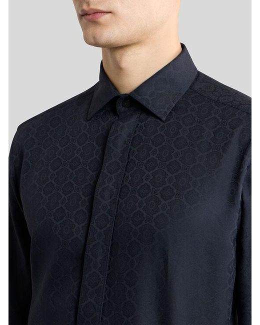 Etro Blue Cotton Jacquard Shirt With Medallion Motif for men