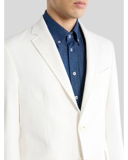 Etro White Single-Breasted Stretch Cotton Jacquard Jacket With Floral Motif for men