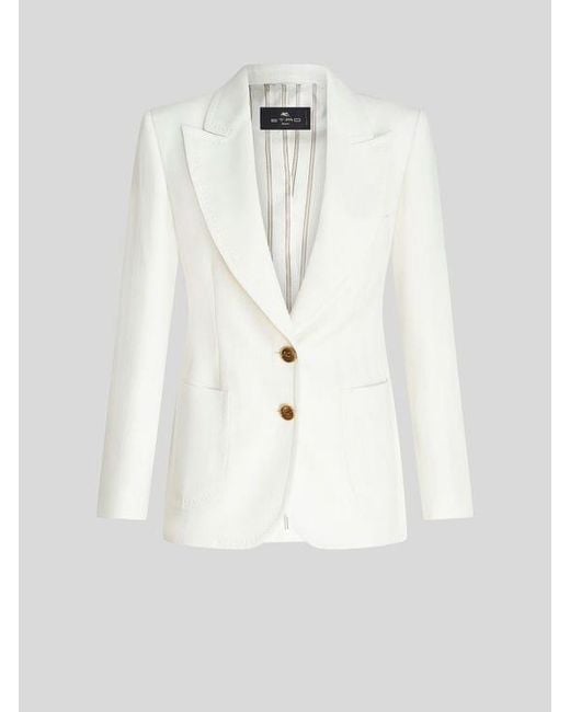 Etro White Slub Fabric Jacket
