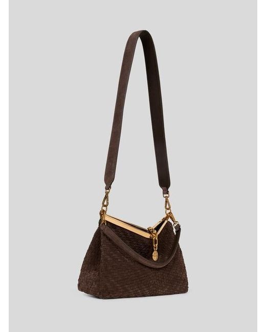 Etro Brown Medium Woven Suede Vela Bag