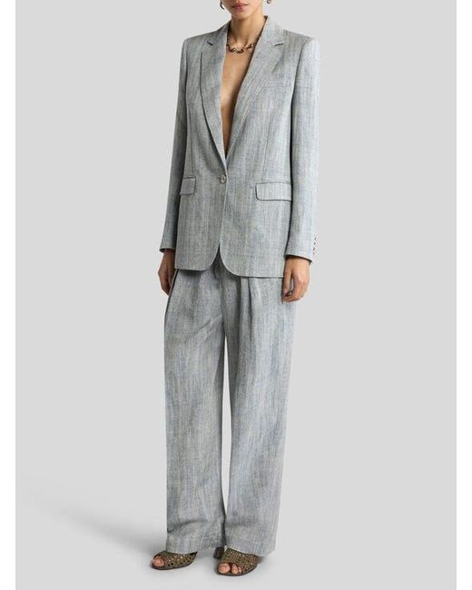 Etro Blue Single-Breasted Linen-Blend Jacket