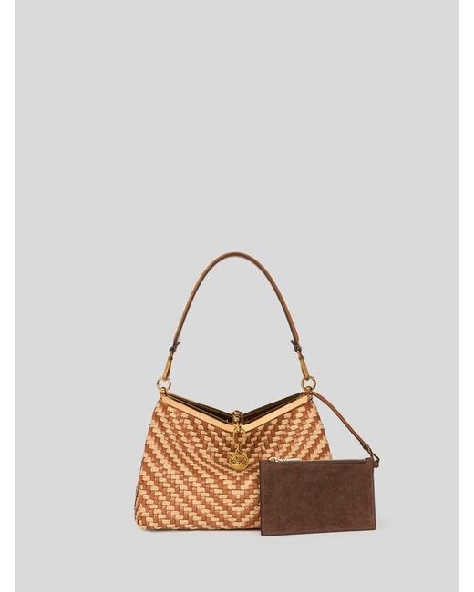 Etro Brown Medium Woven Leather And Raffia Vela Bag