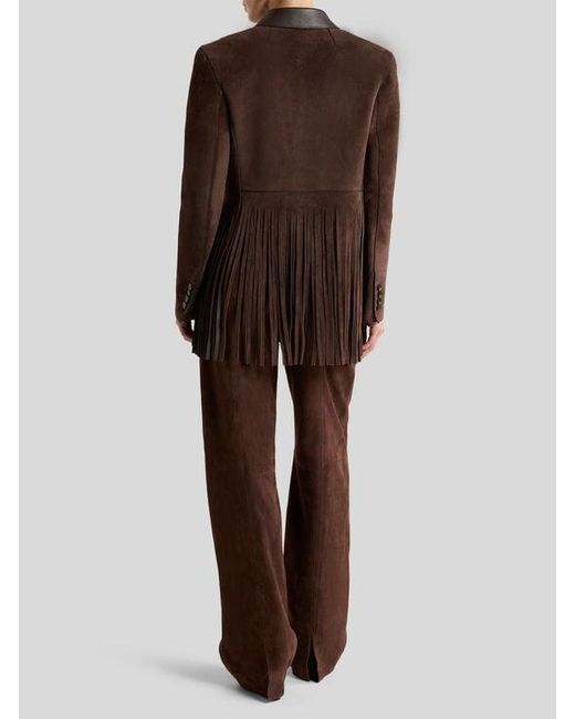 Etro Brown Single-Breasted Suede Jacket With Fringing
