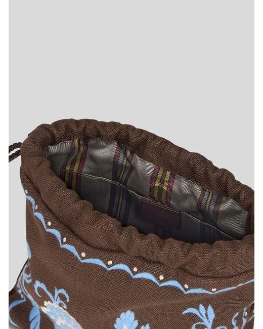 Etro Blue Medium Linen-Blend Kalispera Bag With Embroidery