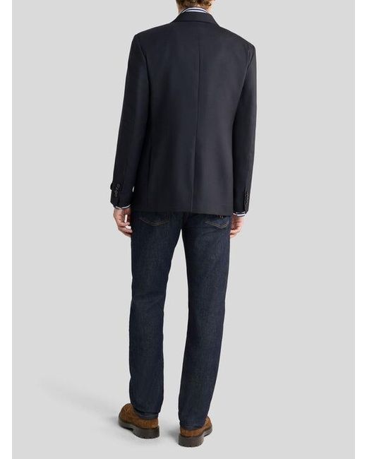 Etro Blue Single-Breasted Wool-Blend Flannel Jacket for men