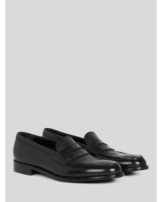 Etro Black Leather Loafers With Paisley Detail for men