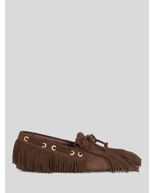 Etro Brown Suede Boat Loafers With Fringing