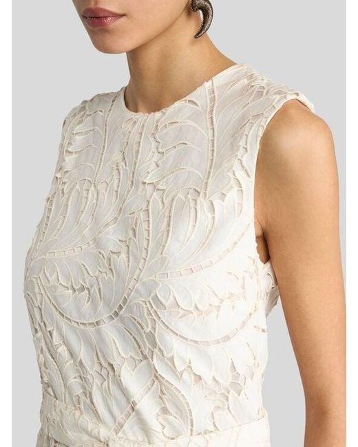 Etro White Long Cotton Poplin Dress With Embroidered Lace