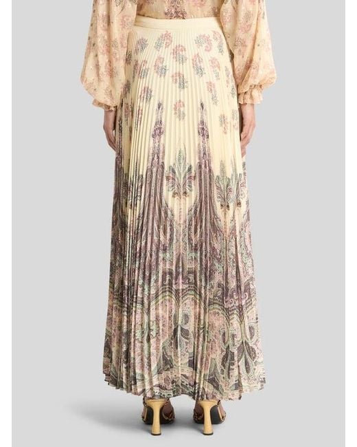 Etro Natural Pleated Maxi Skirt With Placed Print