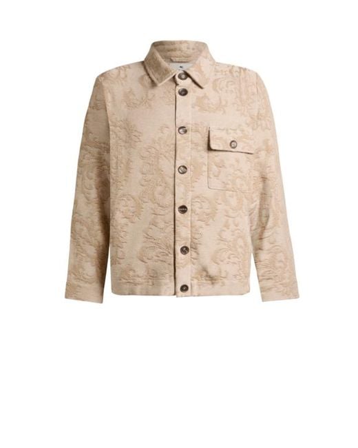 Etro Natural Knit Cotton Shacket With Leafy Motif for men