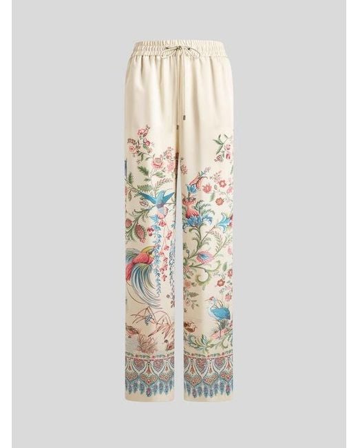 Etro White Wide-Leg Trousers With Placed Flora And Fauna Print