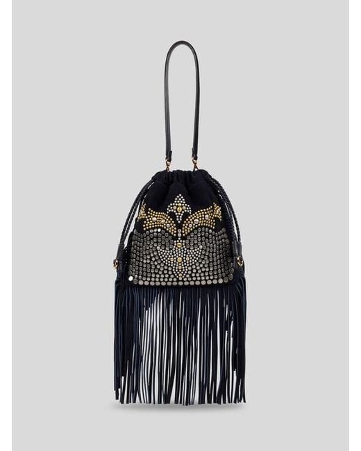 Etro Black Small Suede Kalispera Bag With Studs And Fringes