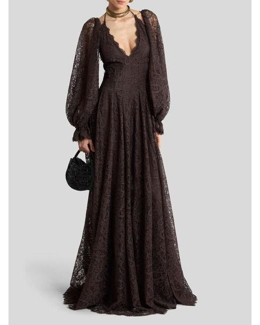 Etro Black Long Lace Dress With Paisley Motif