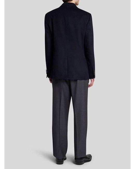 Etro Blue Double-Breasted Cashmere Blazer for men