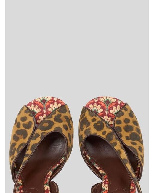Etro Metallic High-Heeled Suede Sandals With Animal Motif