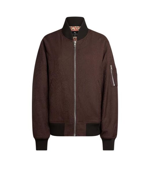 Etro Brown Jacquard Bomber Jacket With Arnica Motif