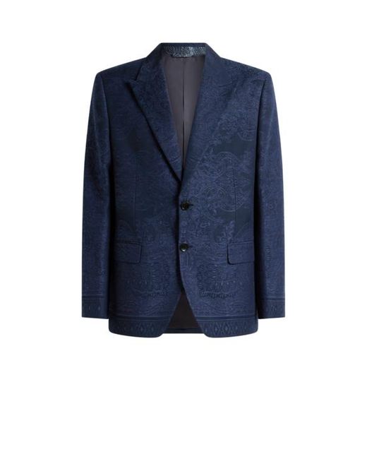 Etro Blue Cotton-Blend Jacquard Jacket With Placed Floral Paisley Motif for men