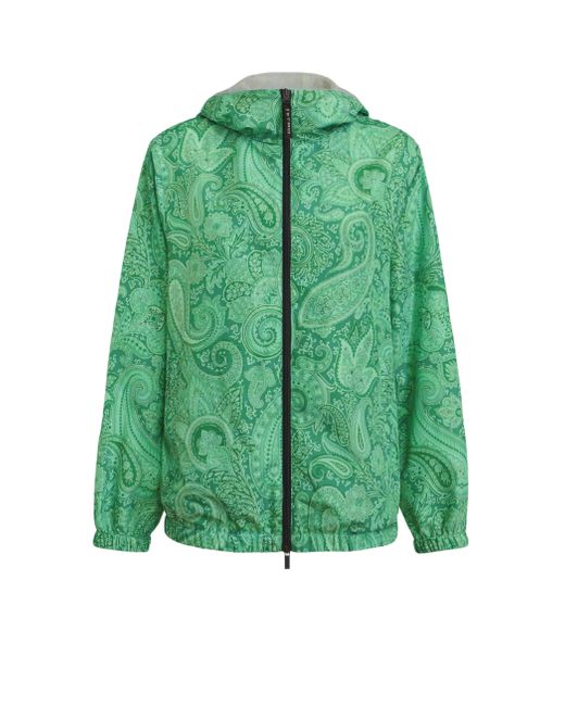 Etro Synthetic Liquid Paisley Hooded Nylon Jacket in Green Lyst