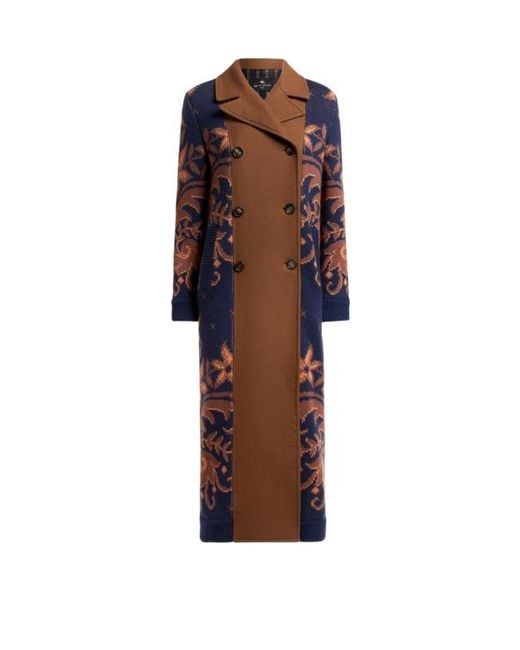Etro Multicolor Double-Breasted Coat With Knit Inserts