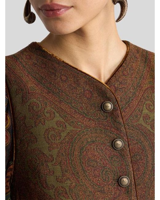 Etro Brown Wool-Blend Jacquard Waistcoat With Paisley Motif