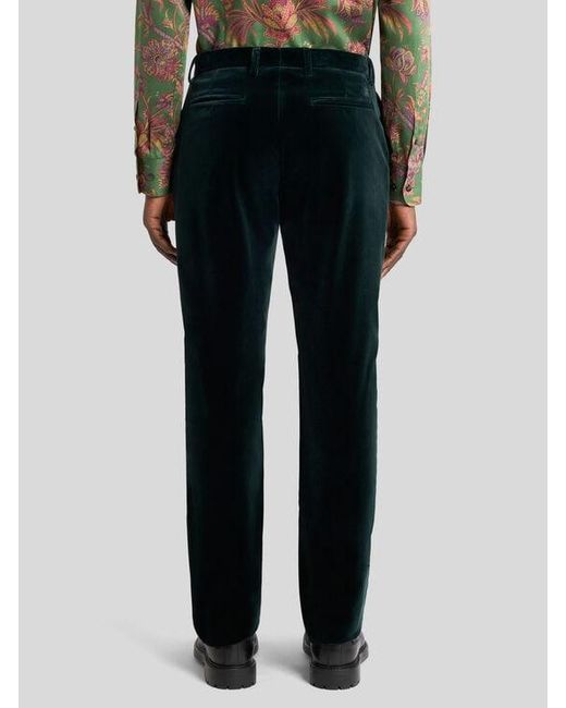 Etro Blue Stretch Velvet Trousers for men